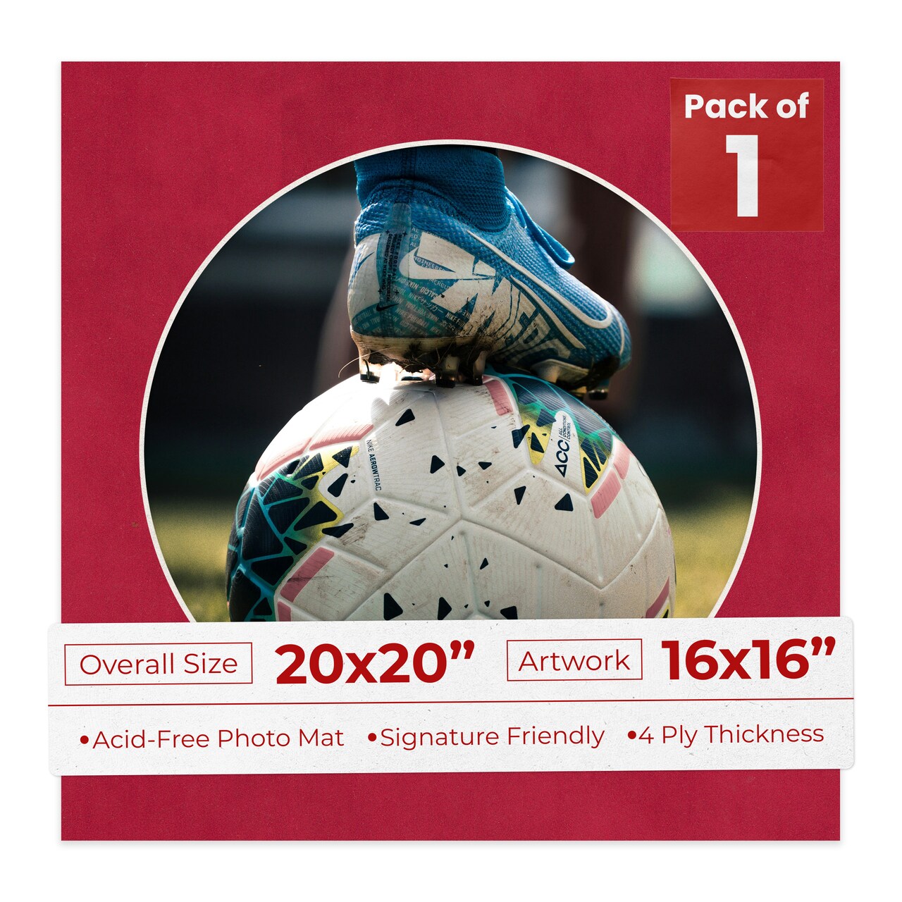 Red Suede Mat Board for 20x20 Frames - Circle Opening for 16x16 Photos